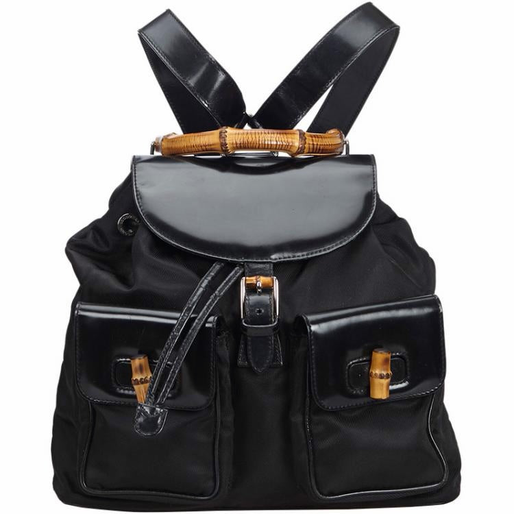 Vintage Gucci Black Bamboo Backpack