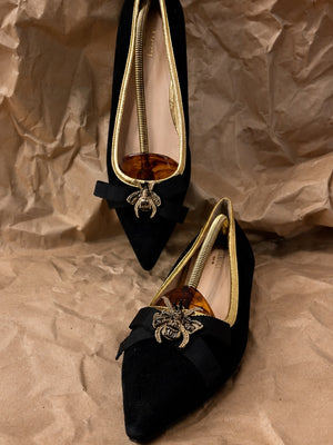 Gucci Black Suede Butterfly Bow Embellished Pointed Toe Ballet Flats