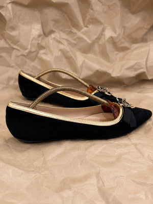 Gucci Black Suede Butterfly Bow Embellished Pointed Toe Ballet Flats